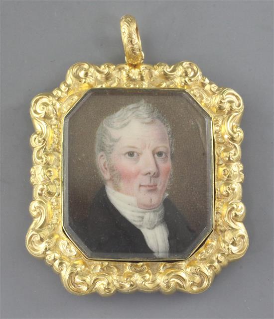 English School c.1830 Miniature portrait of Edward Henderson died 17th May 1833 1.5 x 1.25in. engraved gilt frame